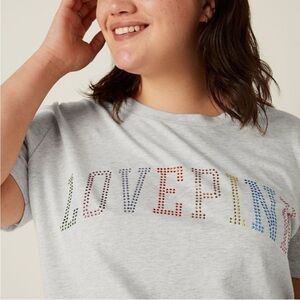 NWT VS PINK Campus Bling Everyday Tee - Heather Grey Rainbow Logo S